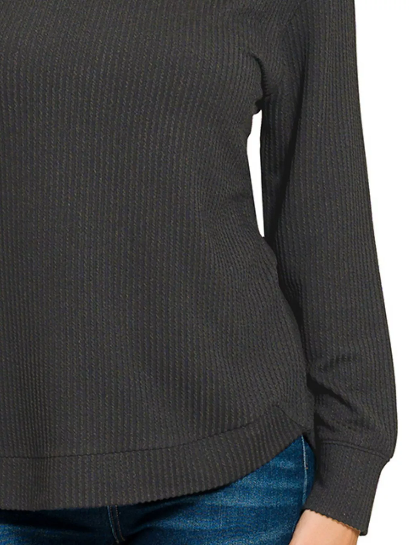 Zenana Full Size Raised Rib Round Neck Long Sleeve Top Plus Size - Image 4