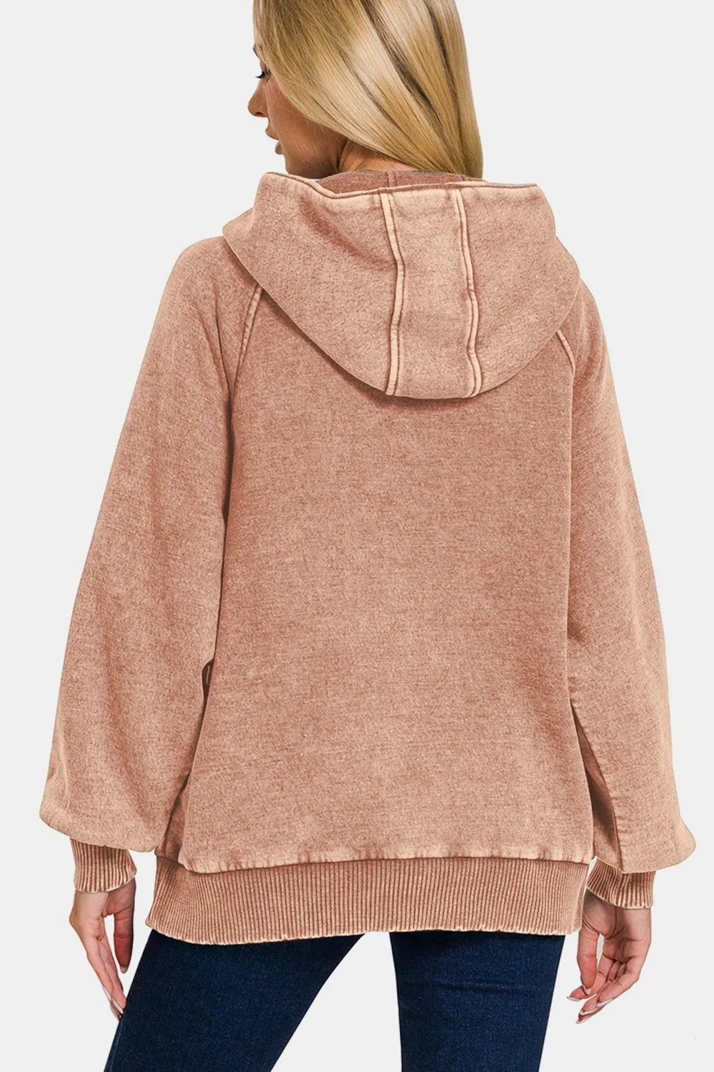 Zenana Acid Wash Fleece Kangaroo Hoodie - Image 3