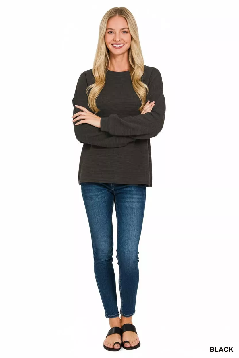Zenana Double Knit Round Neck Long Sleeve Top - Image 3