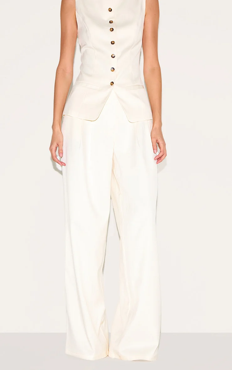 Light Pink Tailored Woven Pleated Wide Leg Trousers - Image 8