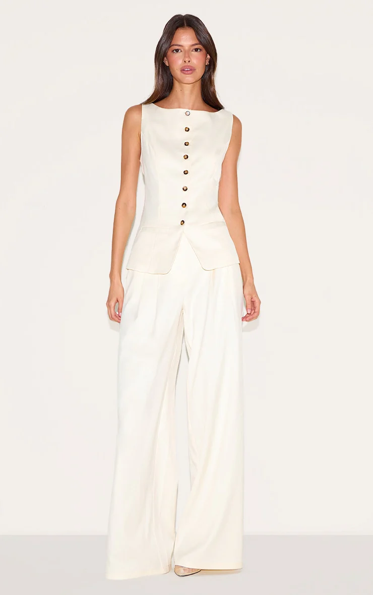 Light Pink Tailored Woven Pleated Wide Leg Trousers - Image 7