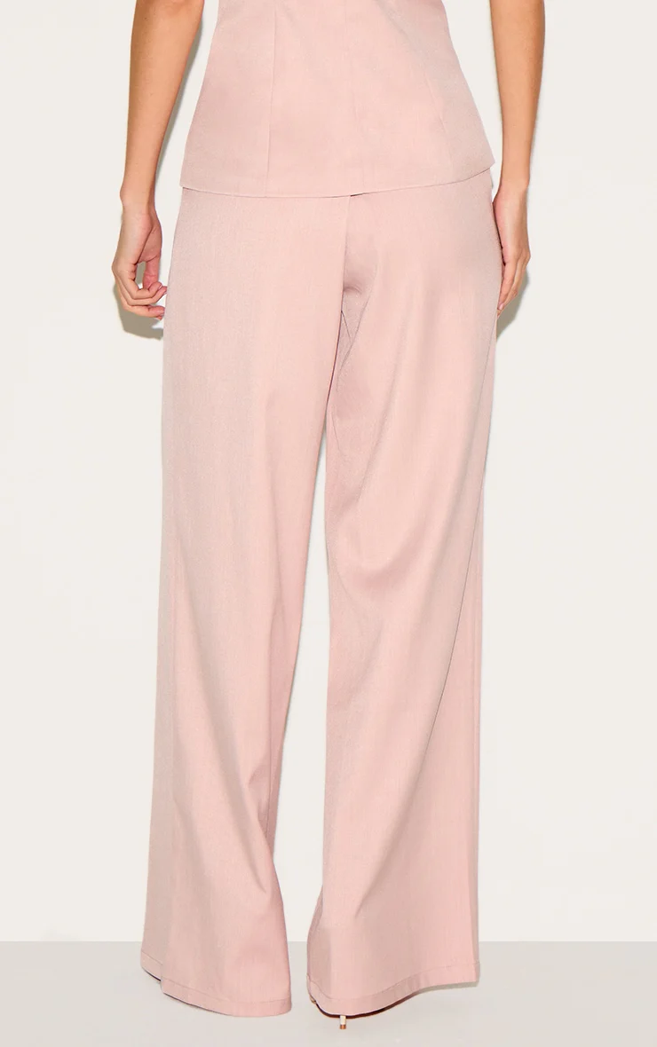 Light Pink Tailored Woven Pleated Wide Leg Trousers - Image 4